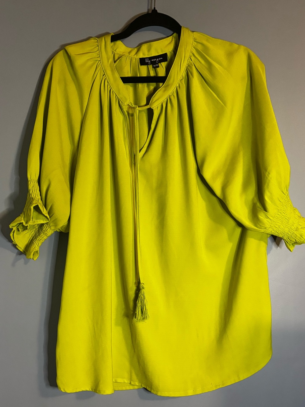 By Together Neon Chartreuse Tassel Peasant Blouse